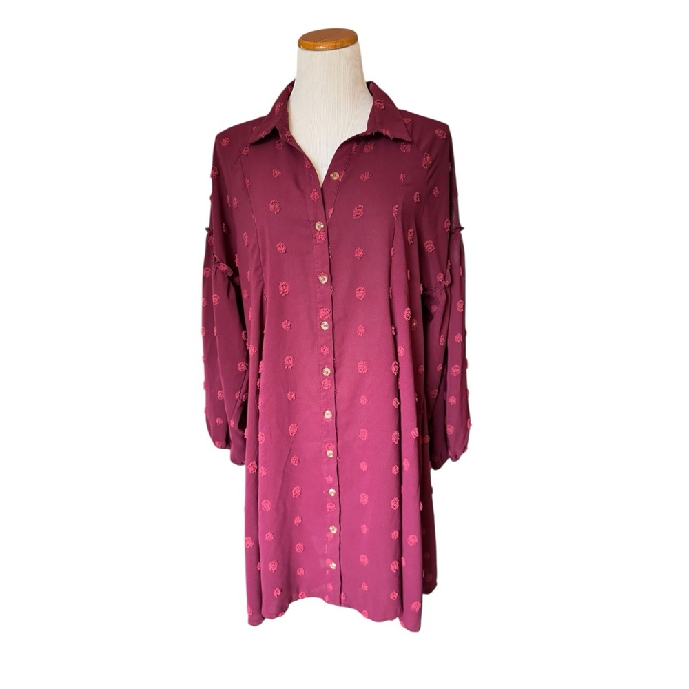 Umgee  Burgundy Button-Up Dress